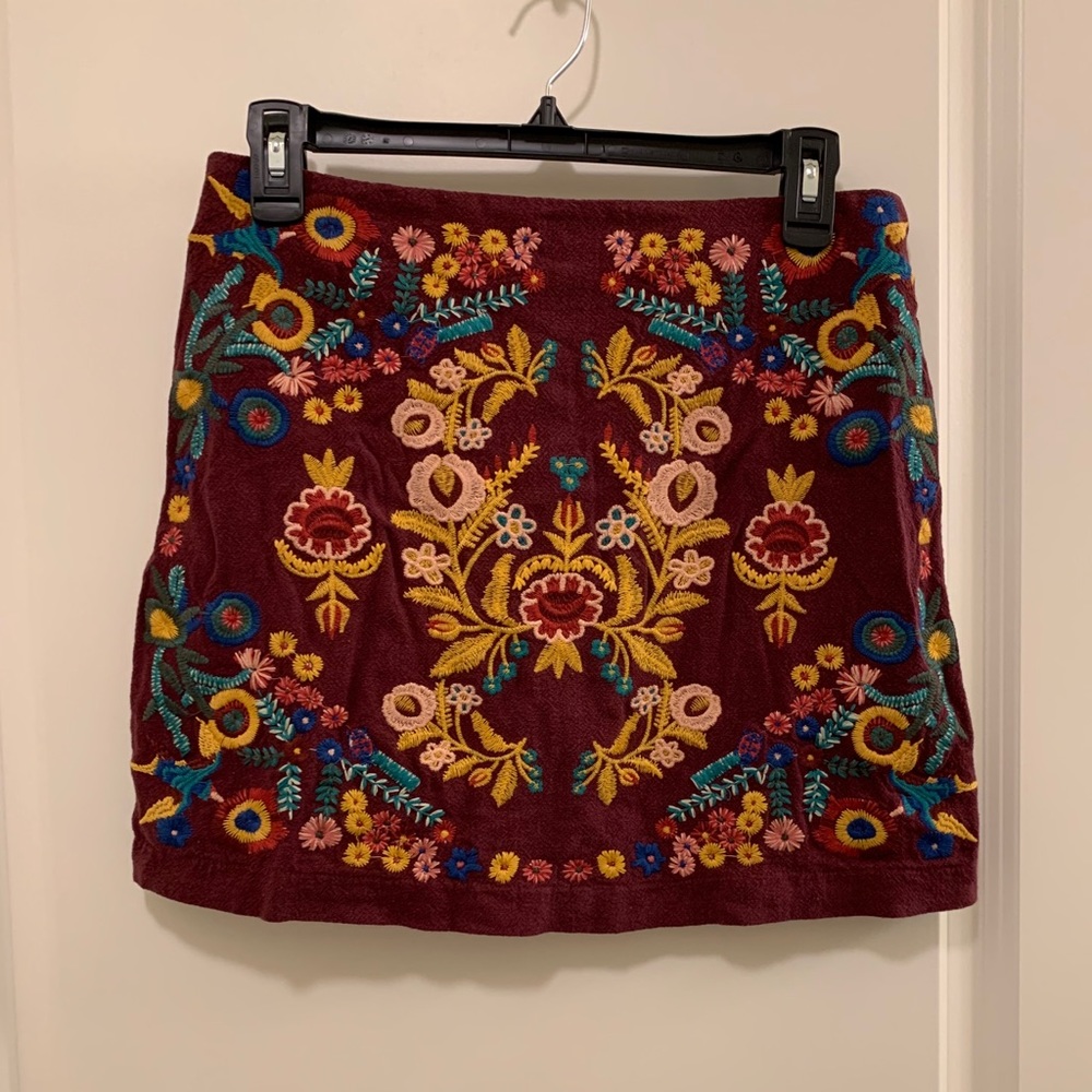 Burgundy Embroidered Skirt